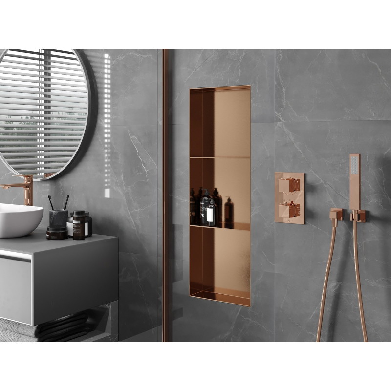 Mexen X-Wall-NR Nischenregal ohne Flansch mit Regal 90 x 30 cm, gebürstetes Kupfer - 19C1903010S