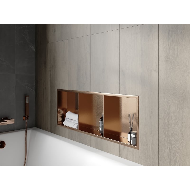 Mexen X-Wall-R Nischenregal mit Flansch und Regal 90 x 30 cm, gebürstetes Kupfer - 19C0903010S