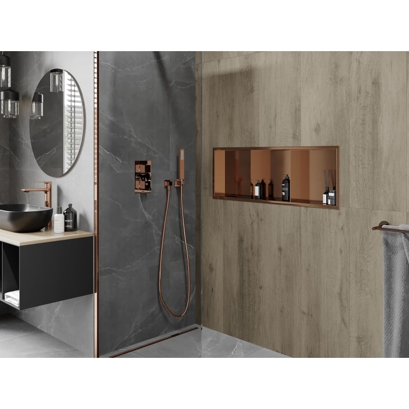 Mexen X-Wall-R Nischenregal mit Flansch und Regal 90 x 30 cm, gebürstetes Kupfer - 19C0903010S