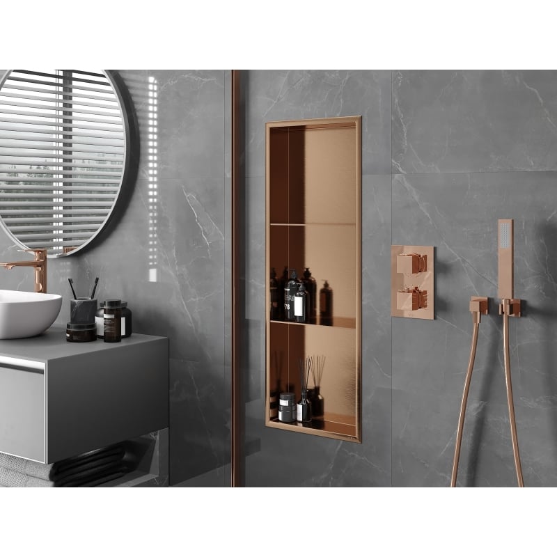 Mexen X-Wall-R Nischenregal mit Flansch und Regal 90 x 30 cm, gebürstetes Kupfer - 19C0903010S