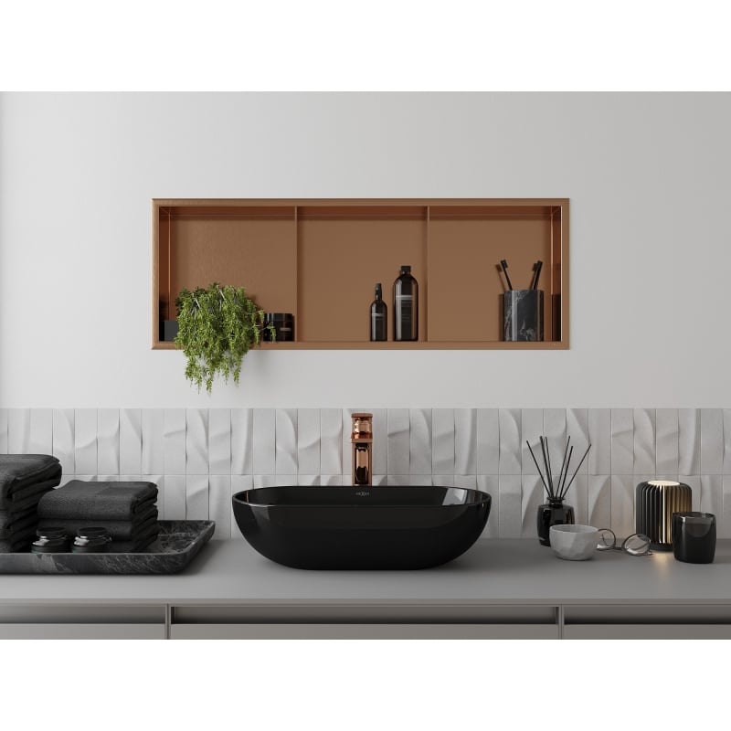 Mexen X-Wall-R Nischenregal mit Flansch und Regal 90 x 30 cm, gebürstetes Kupfer - 19C0903010S