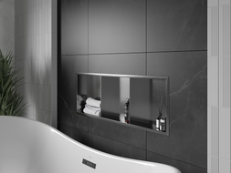 Mexen X-Wall-R Nischenregal mit Flansch und Regal 90 x 30 cm, gun gray gebürstet - 19E0903010S