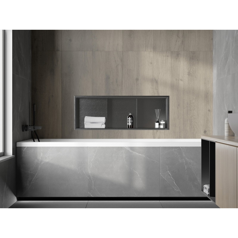 Mexen X-Wall-R Nischenregal mit Flansch und Regal 90 x 30 cm, gun gray gebürstet - 19E0903010S