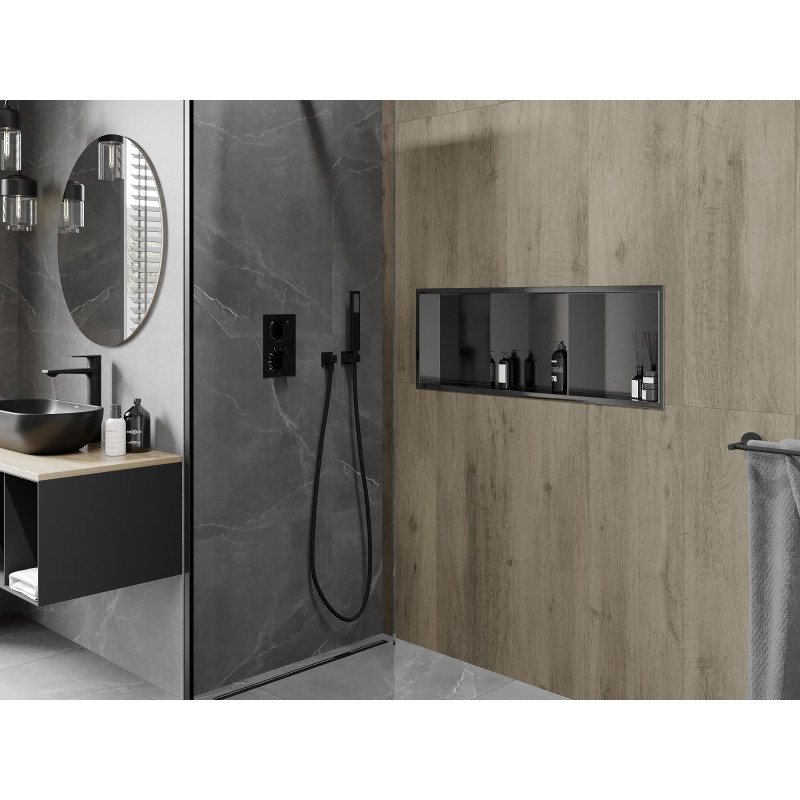 Mexen X-Wall-R Nischenregal mit Flansch und Regal 90 x 30 cm, gun gray gebürstet - 19E0903010S