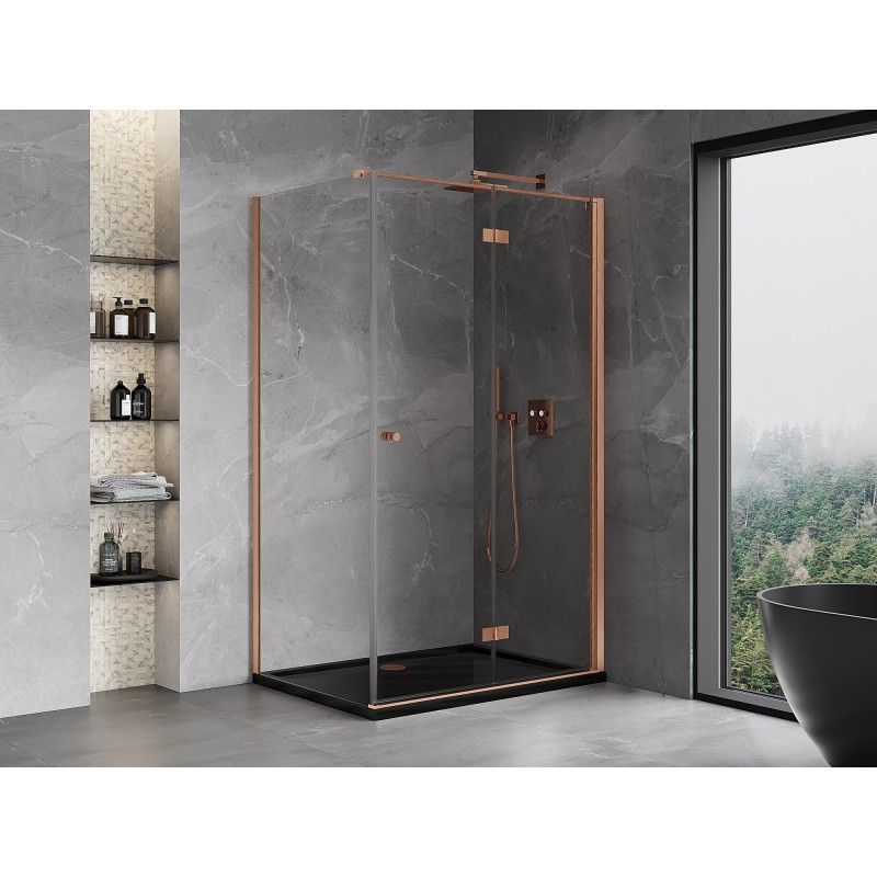 Mexen Mist-F klappbare Duschkabine rechts 70 x 75 cm, transparent, gebürstetes Kupfer - 8A6T-070-075-65-00-P