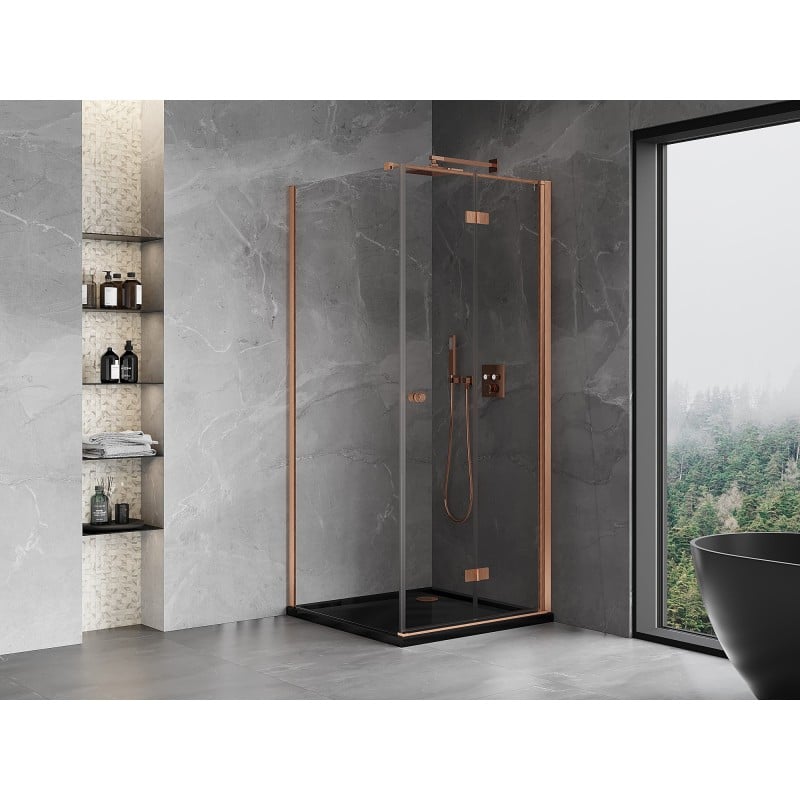 Mexen Mist-F faltbare Duschkabine rechts 85 x 85 cm, transparent, gebürstetes Kupfer - 8A6T-085-085-65-00-P