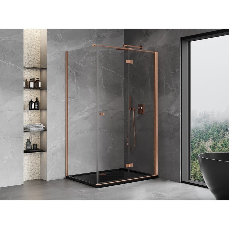 Mexen Mist-F klappbare Duschkabine rechts 90 x 120 cm, transparent, gebürstetes Kupfer - 8A6T-090-120-65-00-P