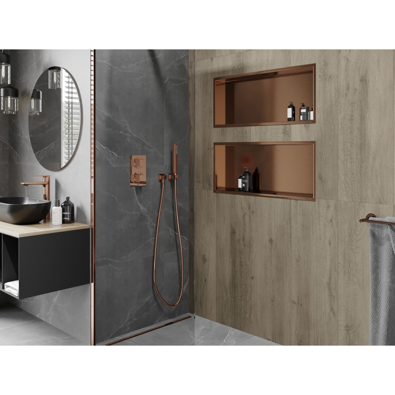 Mexen X-Wall-R Nischenregal mit Flansch 75 x 30 cm, gebürstetes Kupfer - 19C0753010