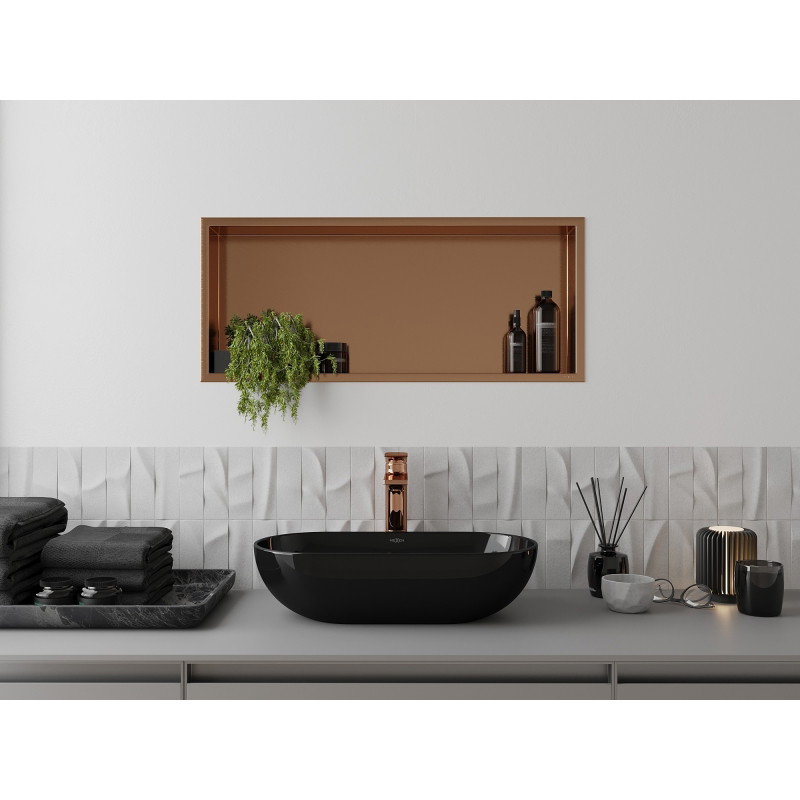 Mexen X-Wall-R Nischenregal mit Flansch 75 x 30 cm, gebürstetes Kupfer - 19C0753010