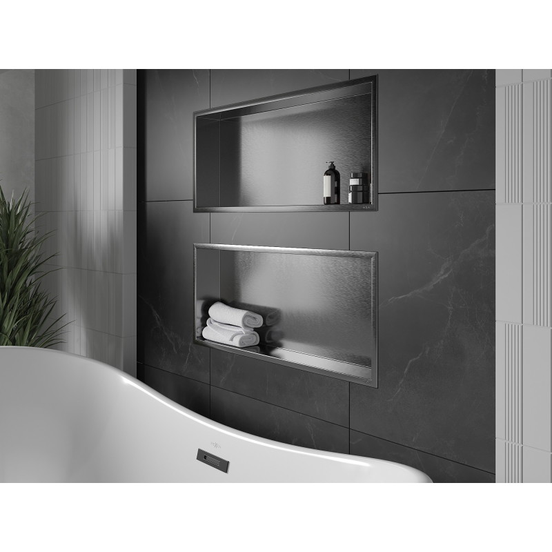 Mexen X-Wall-R Nischenregal mit Flansch 75 x 30 cm, gebürstetes Gun Gray - 19E0753010