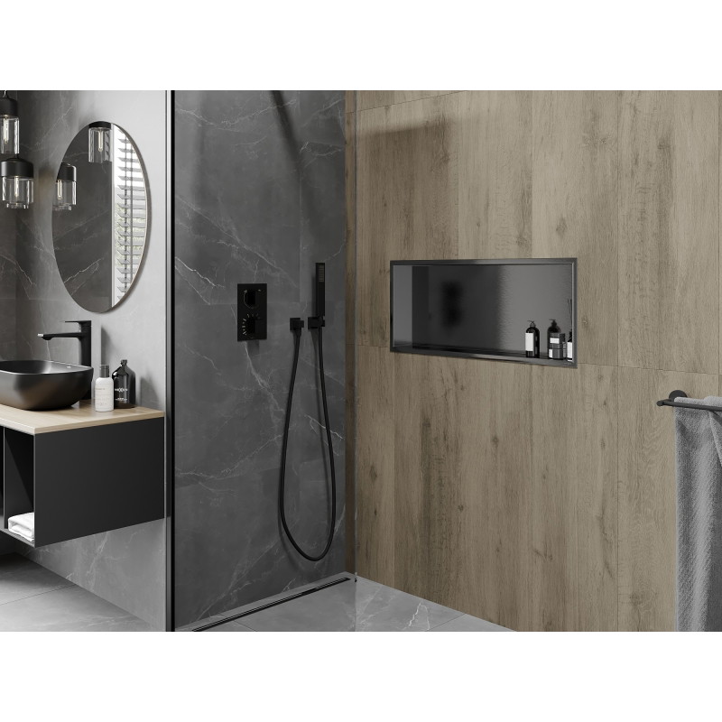 Mexen X-Wall-R Nischenregal mit Flansch 75 x 30 cm, gebürstetes Gun Gray - 19E0753010