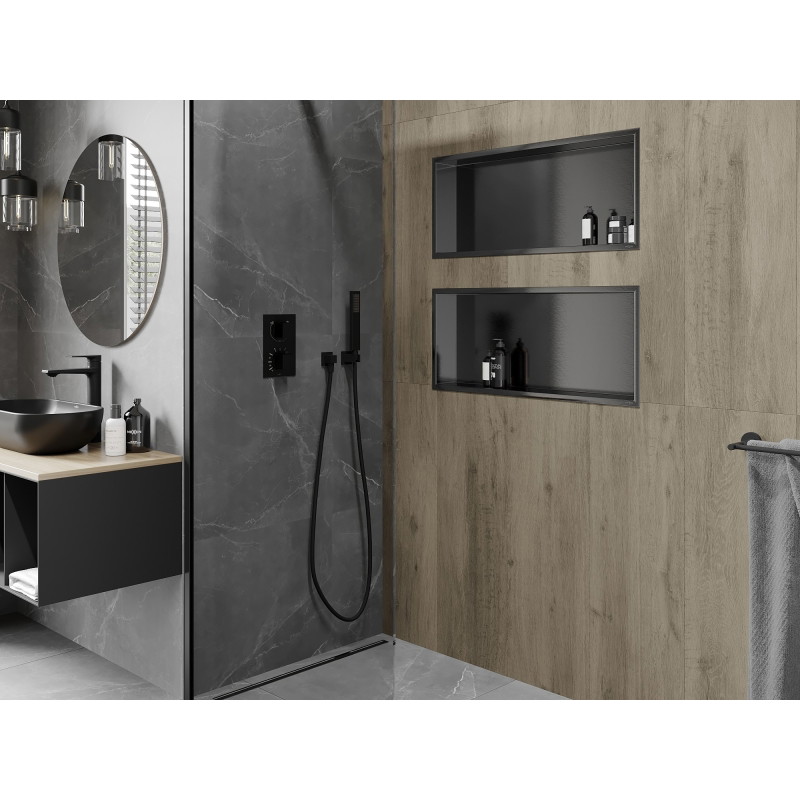 Mexen X-Wall-R Nischenregal mit Flansch 75 x 30 cm, gebürstetes Gun Gray - 19E0753010