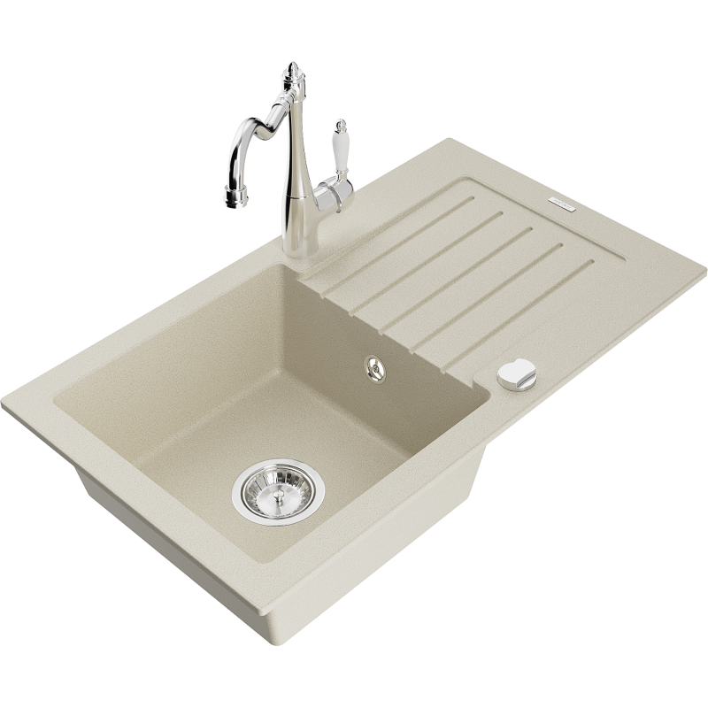 Mexen Pablo Granitspüle 1-Becken mit Abtropffläche und Küchenarmatur Carla, beige - 6510-69-670700-00