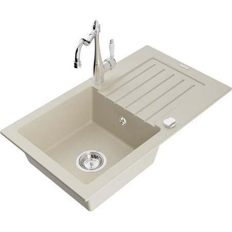 Mexen Pablo Granitspüle 1-Becken mit Abtropffläche und Küchenarmatur Carla, beige - 6510-69-670700-00
