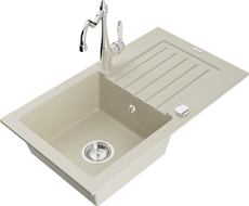 Mexen Pablo Granitspüle 1-Becken mit Abtropffläche und Küchenarmatur Carla, beige - 6510-69-670700-00