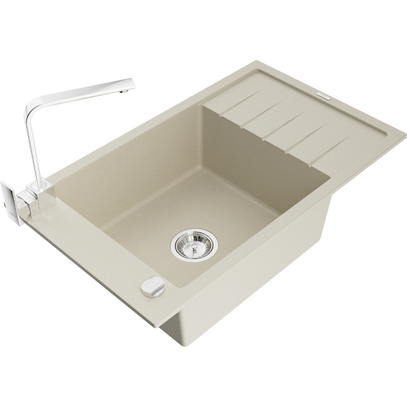 Mexen Elias Granitspüle 1-Becken mit Abtropffläche und Küchenarmatur Rita, beige - 6511-69-670300-00