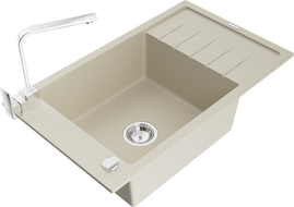 Mexen Elias Granitspüle 1-Becken mit Abtropffläche und Küchenarmatur Rita, beige - 6511-69-670300-00