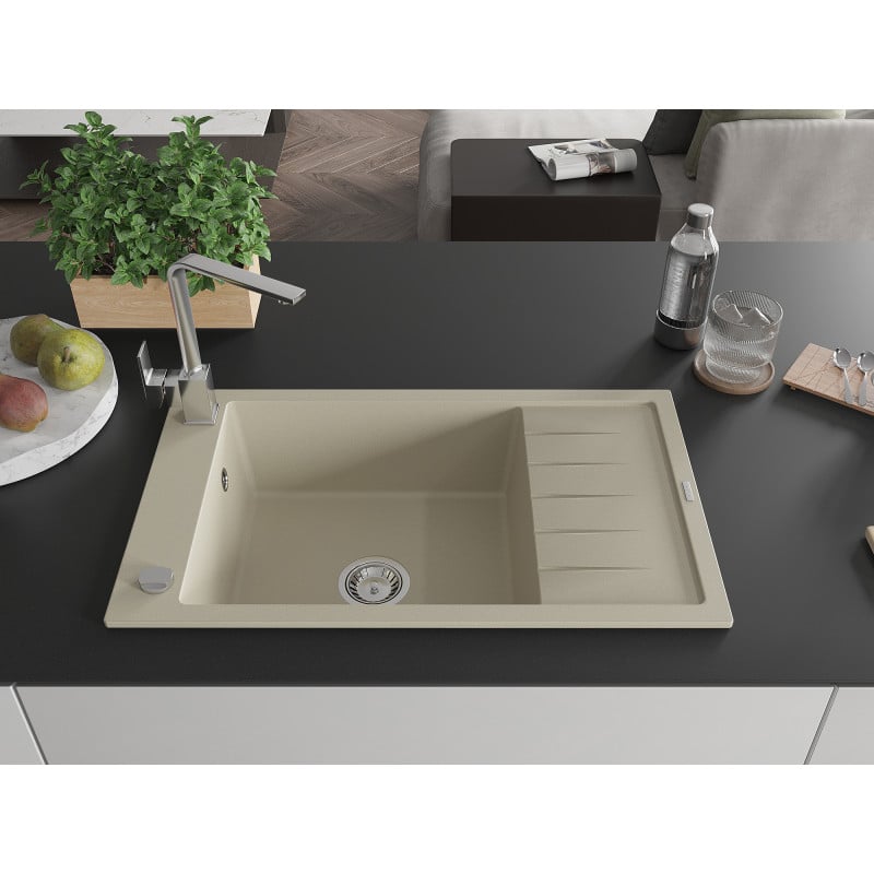Mexen Elias Granitspüle 1-Becken mit Abtropffläche und Küchenarmatur Rita, beige - 6511-69-670300-00