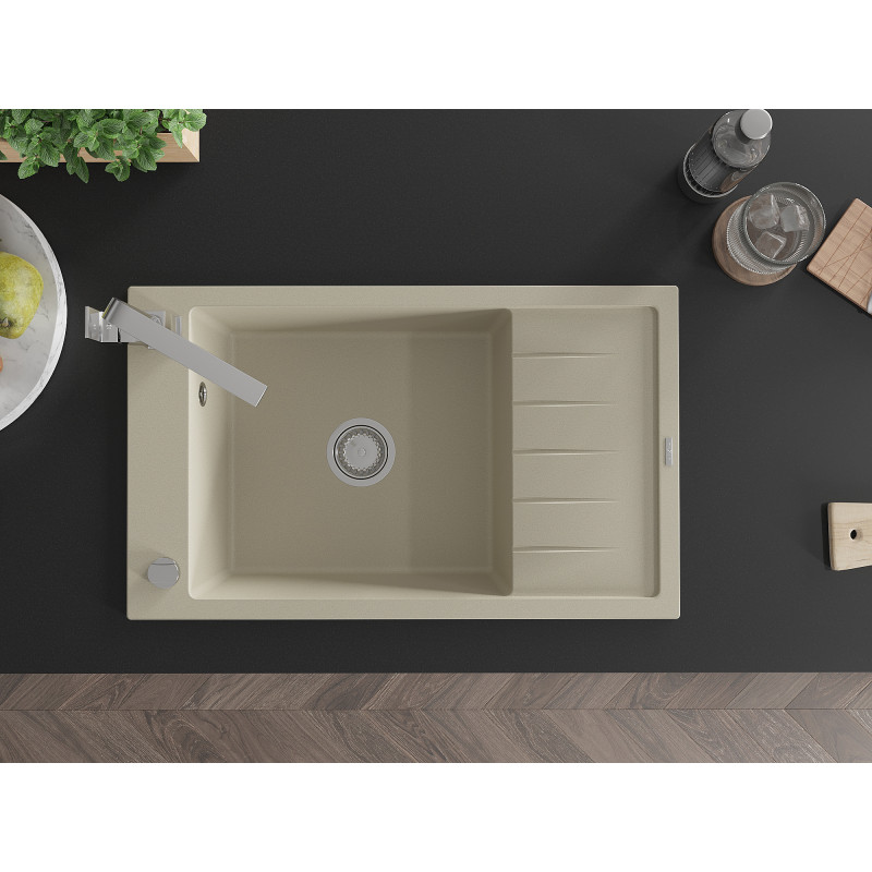 Mexen Elias Granitspüle 1-Becken mit Abtropffläche und Küchenarmatur Rita, beige - 6511-69-670300-00