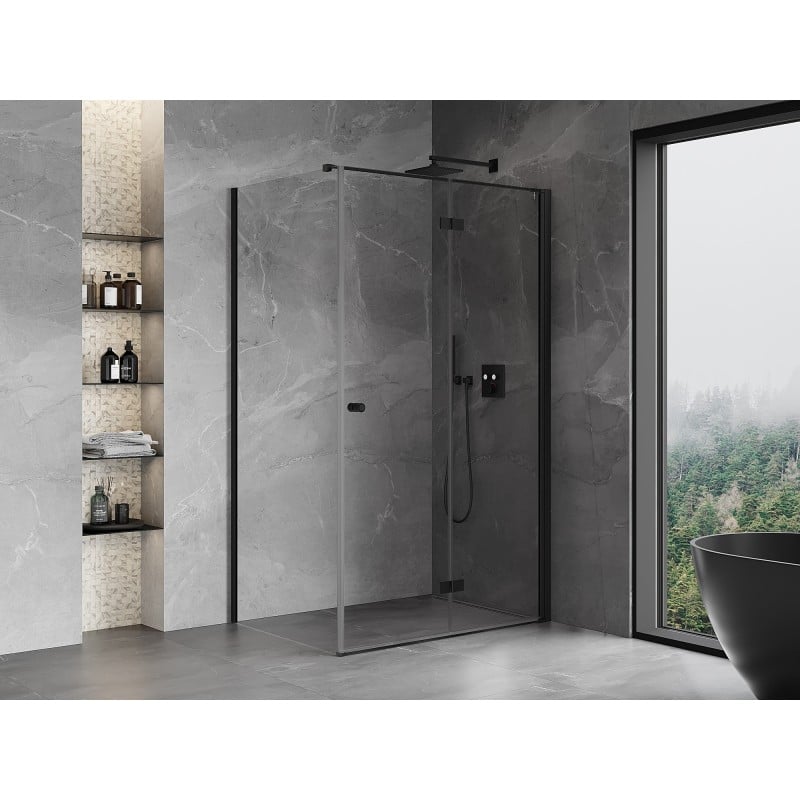 Mexen Mist-F klappbare Duschkabine, rechts 90 x 80 cm, transparent, schwarz - 8A6T-090-080-70-00-P