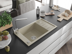 Mexen Elias Granitspüle 1-Becken mit Abtropffläche und Küchenarmatur Rita, beige - 6511-69-670300-00