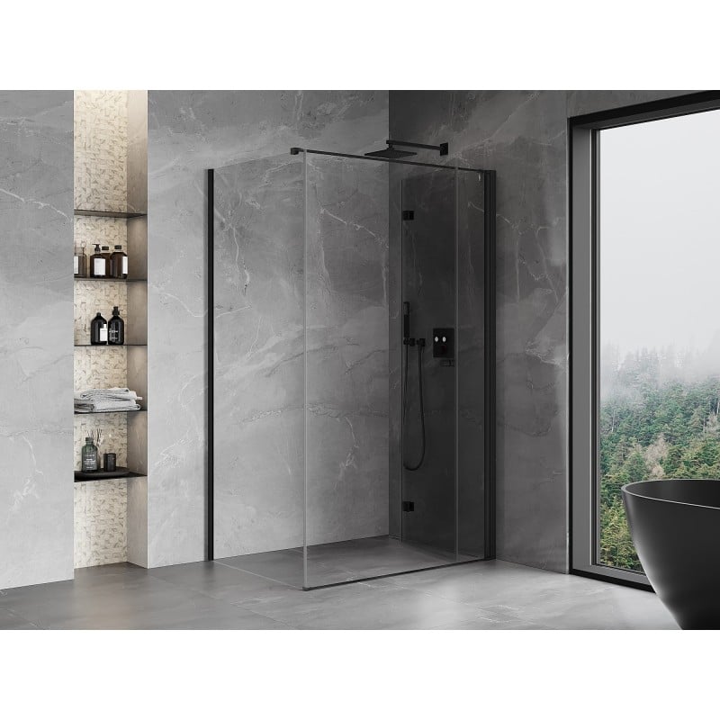 Mexen Mist-F klappbare Duschkabine, rechts 90 x 80 cm, transparent, schwarz - 8A6T-090-080-70-00-P