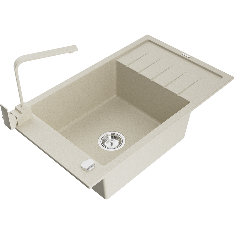 Mexen Elias Granitspüle 1-Becken mit Abtropffläche und Küchenarmatur Rita, beige - 6511-69-670300-69