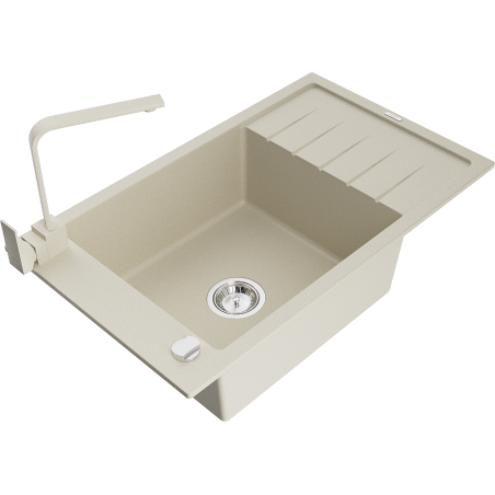 Mexen Elias Granitspüle 1-Becken mit Abtropffläche und Küchenarmatur Rita, beige - 6511-69-670300-69
