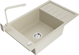 Mexen Elias Granitspüle 1-Becken mit Abtropffläche und Küchenarmatur Rita, beige - 6511-69-670300-69