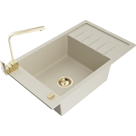 Mexen Elias Granitspüle 1-Becken mit Abtropffläche und Küchenarmatur Rita, beige - 6511-69-670300-50