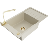 Mexen Elias Granitspüle 1-Becken mit Abtropffläche und Küchenarmatur Rita, beige - 6511-69-670300-50