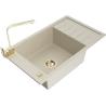 Mexen Elias Granitspüle 1-beckig mit Abtropffläche und Küchenarmatur Rita, beige - 6511-69-670300-50