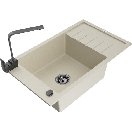 Mexen Elias Granitspüle 1-Becken mit Abtropffläche und Küchenarmatur Rita, beige - 6511-69-670300-70