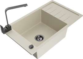 Mexen Elias Granitspüle 1-Becken mit Abtropffläche und Küchenarmatur Rita, beige - 6511-69-670300-70