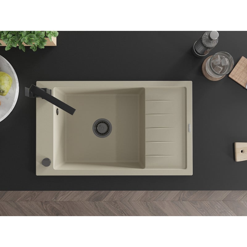 Mexen Elias Granitspüle 1-Becken mit Abtropffläche und Küchenarmatur Rita, beige - 6511-69-670300-70