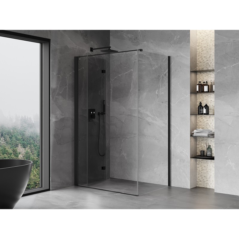 Mexen Mist-F klappbare Duschkabine links 80 x 70 cm, transparent, schwarz - 8A6T-080-070-70-00-L