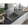 Mexen Elias Granitspüle 1-Becken mit Abtropffläche und Küchenarmatur Rita, grau - 6511-71-670300-70-B