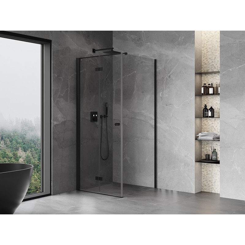 Mexen Mist-F klappbare Duschkabine links 75 x 75 cm, transparent, schwarz - 8A6T-075-075-70-00-L