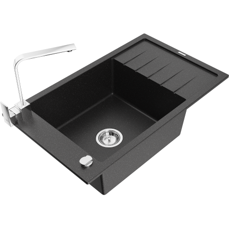 Mexen Elias Granitspüle ein Becken mit Abtropffläche und Küchenarmatur Rita, schwarz/silber metallic - 6511-73-670300-00