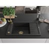 Mexen Elias Granitspüle 1-beckig mit Abtropffläche und Küchenarmatur Rita, Schwarz/Silber Metallic - 6511-73-670300-50