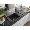 Mexen Elias Granitspüle 1-beckig mit Abtropffläche und Küchenarmatur Rita, Schwarz/Silber Metallic - 6511-73-670300-50