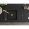 Mexen Elias Granitspüle 1-Becken mit Abtropffläche und Küchenarmatur Rita, schwarz/silber metallic - 6511-73-670300-50