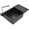 Mexen Elias Granitspüle 1-Becken mit Abtropffläche und Küchenarmatur Rita, schwarz/silber metallic - 6511-73-670300-70-B