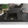 Mexen Elias Granitspüle 1-Becken mit Abtropffläche und Küchenarmatur Rita, schwarz/gold metallic - 6511-75-670300-50