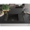 Mexen Elias Granitspüle 1-Becken mit Abtropffläche und Küchenarmatur Rita, schwarz/goldene Metallic - 6511-75-670300-50-B