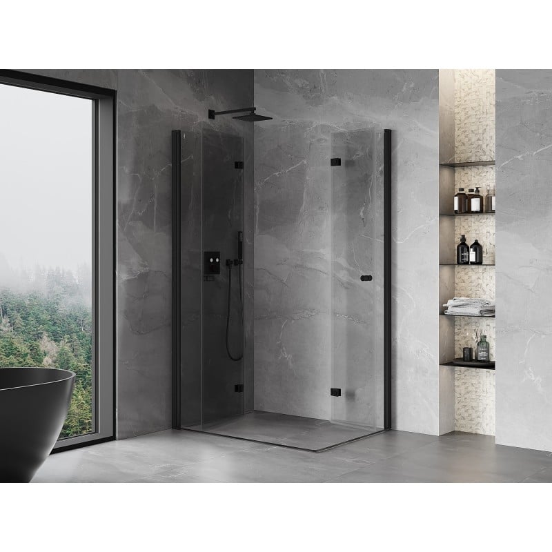 Mexen Mist-F Duo faltbare Duschkabine links 100 x 80 cm, transparent, schwarz - 8A6-100L-080P-70-00