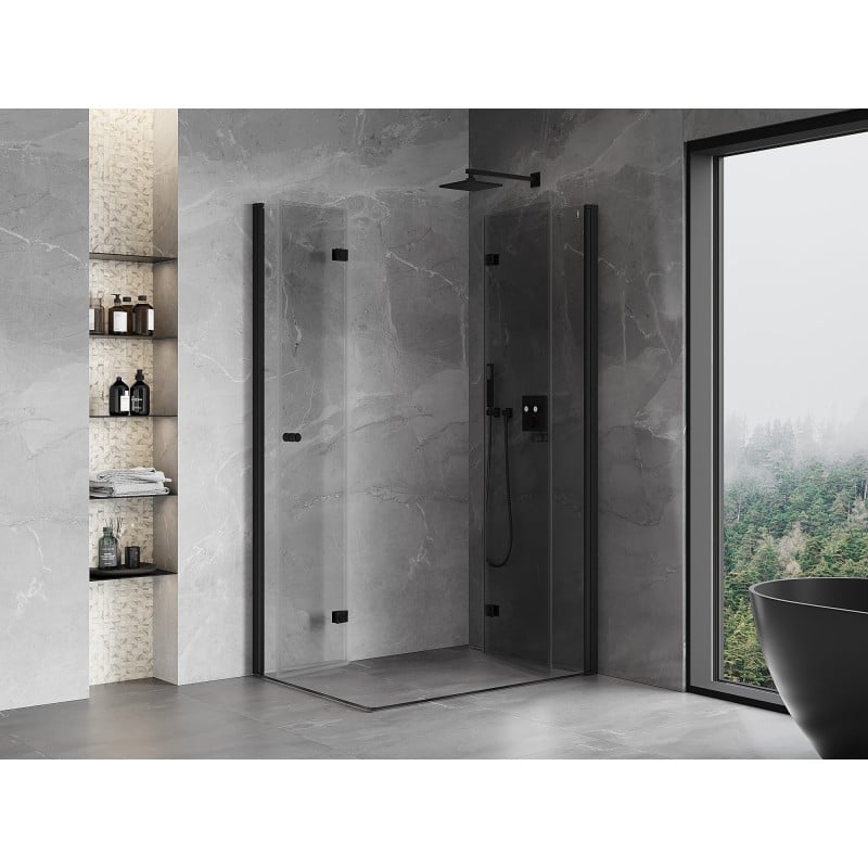 Mexen Mist-F Duo klappbare Duschkabine rechts 80 x 85 cm, transparent, schwarz - 8A6-080L-085P-70-00
