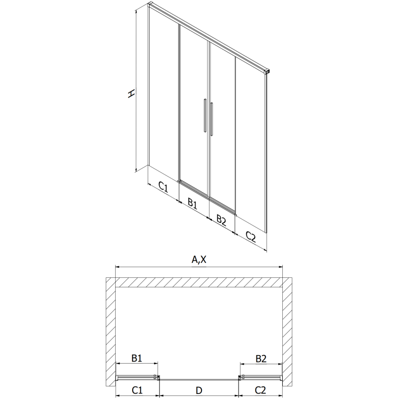 Mexen Rox Duo Schiebetüren für Dusche 190 cm, transparent, gebürstetes Gold - 8C2-190-002-55-00