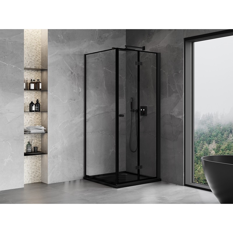 Mexen Mist-F Falt-Duschkabine rechts 80 x 80 cm, schwarzer Rahmen, schwarz - 8A6T-080-080-70-70-P