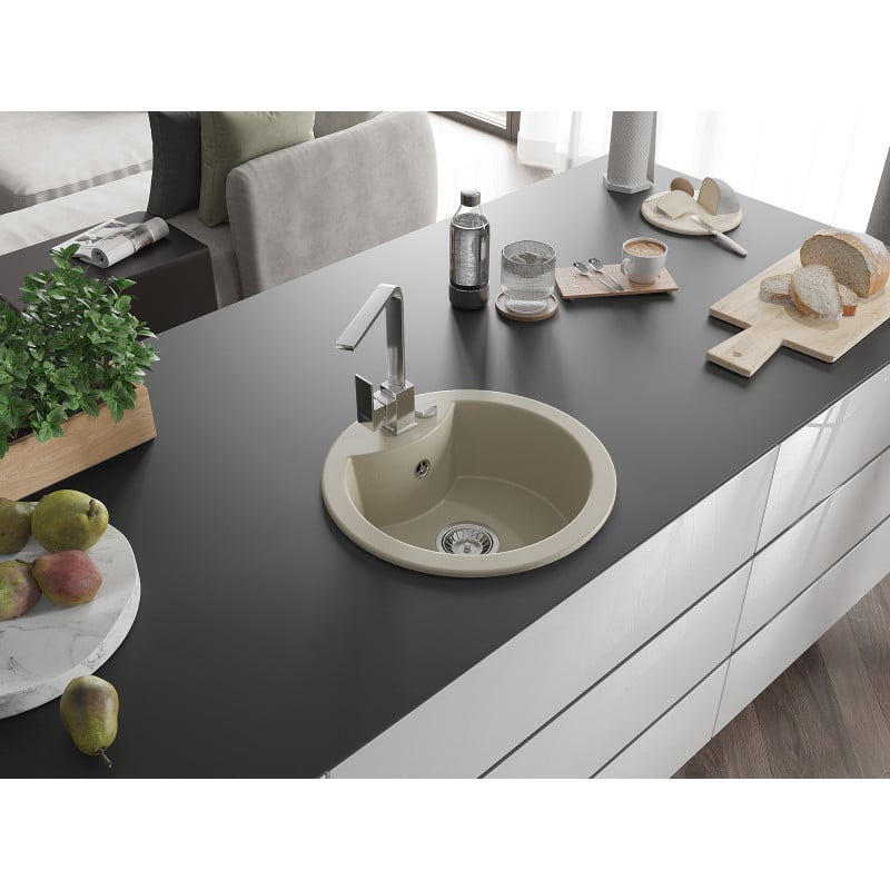 Mexen Diego Granitspüle 1-Becken mit Küchenarmatur Rita, beige - 6512-69-670300-00